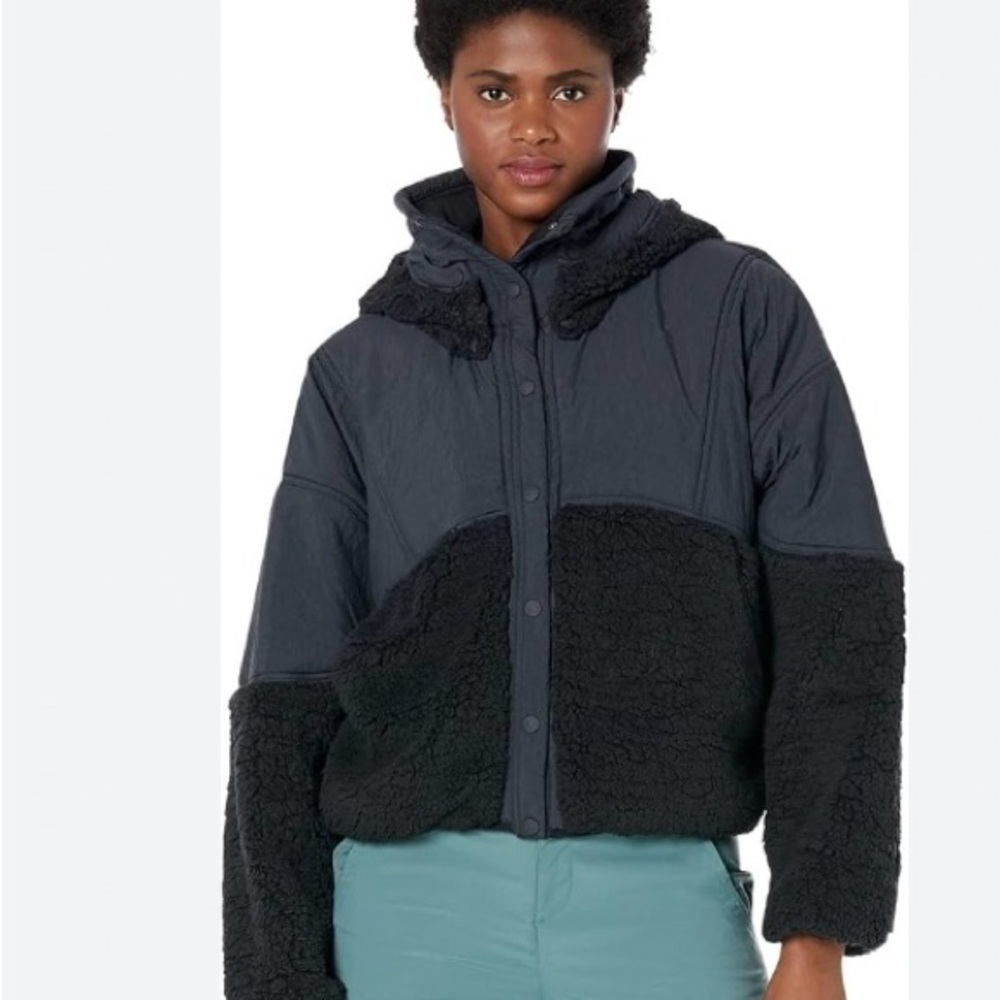 FP Movement Black Teddy Jacket with Hood and Relaxed Fit